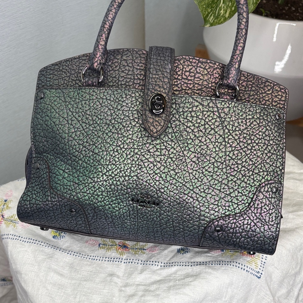 Coach Mercer Satchel 24 crafted in textured hologram leather RARE color shift - Picture 2 of 6